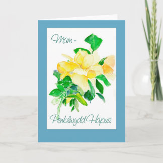 Yellow Rose Birthday Card for Mam: Welsh Greeting