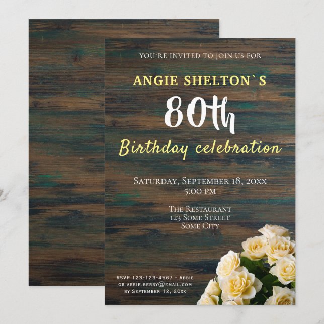 Yellow Rose Bouquet 80th Birthday Floral Party Invitation (Front/Back)