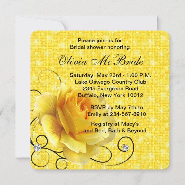 Yellow Rose Bridal Shower Invitation (Back)