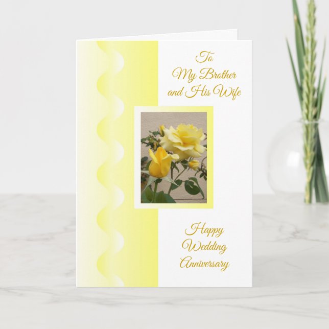 Yellow Rose Brother Wife Personalised Anniversary Card (Front)