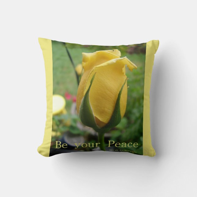 Yellow Rose Bud Peace Inspiration Quote Cushion (Front)