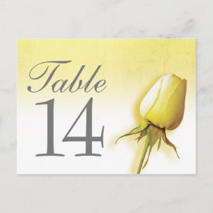 Yellow rose bud wedding table number postcard
