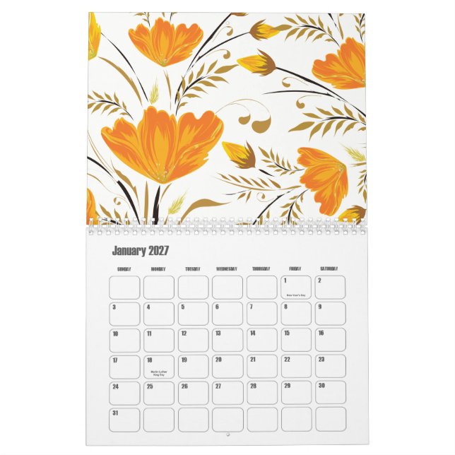 Yellow rose calendar (Jan 2027)