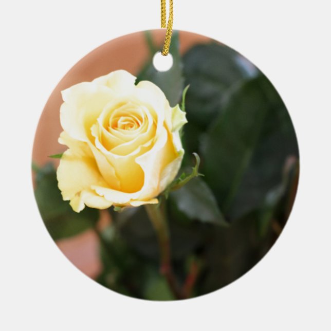 Yellow Rose Ceramic Ornament (Front)
