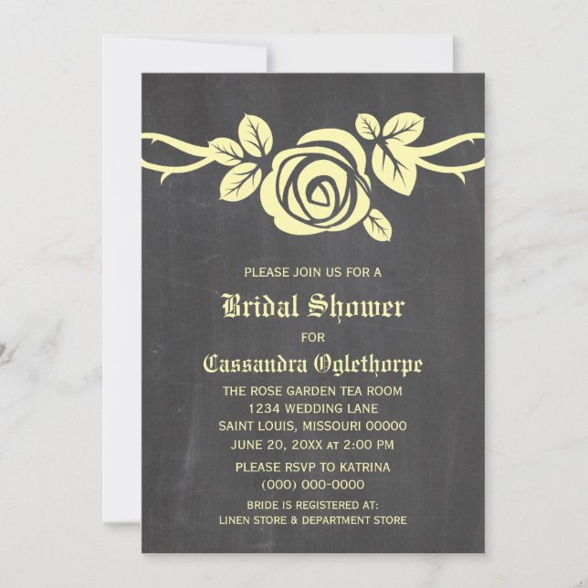 Yellow Rose Chalkboard Bridal Shower Invite (Front)