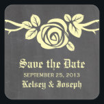 Yellow Rose Chalkboard Save the Date Stickers<br><div class="desc">Sweet and pretty Rose Chalkboard Save the Date Stickers in yellow featuring a single lovely rose on a vine on a chalkboard look background. This elegant design is perfect for announcing your spring or summer wedding. Easy to customize, simply add your wedding details in the text fields provided. Click "Customize...</div>