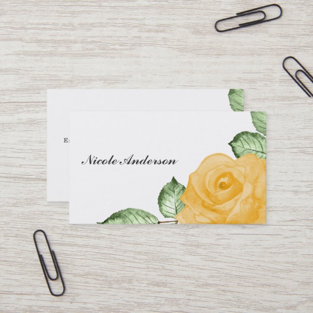 Yellow Rose Chic Elegant Floral Country Rustic Business Card (Front/Back In Situ)