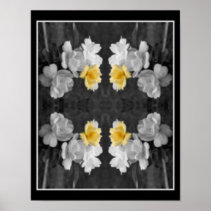 Yellow Rose Cluster Partial Colour Mirror Abstract Poster