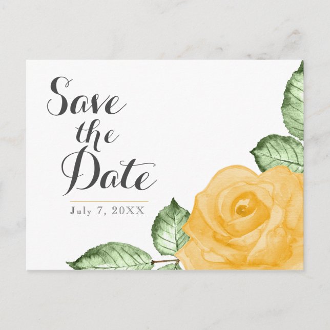 Yellow Rose Elegant Floral Wedding Save the Date Announcement Postcard (Front)