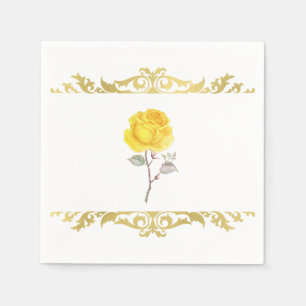 Yellow Rose & Elegant Gold Birthday Party Napkin