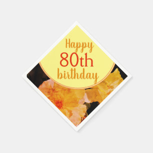 Yellow Rose Floral 80th Birthday Party Napkins