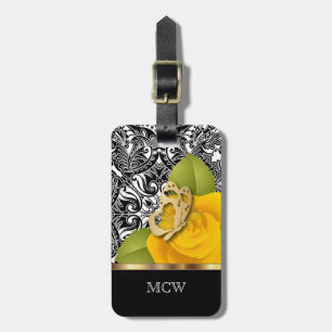 Yellow Rose Floral Design   Monogram Luggage Tag