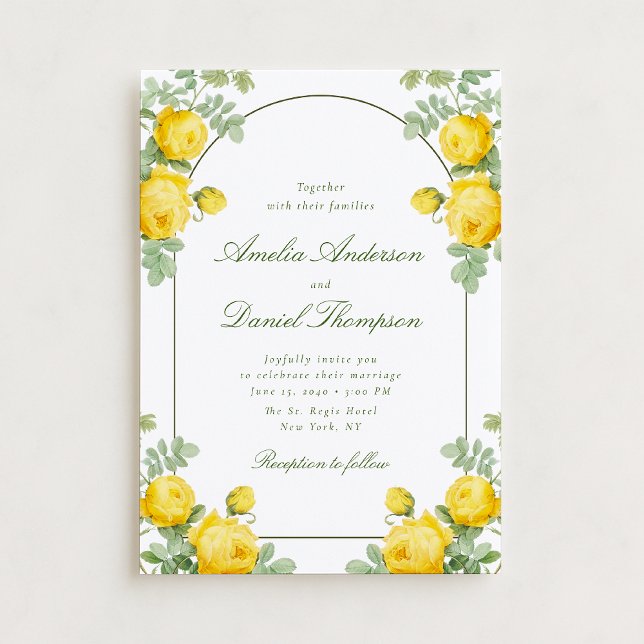 Yellow Rose Floral Frame Wedding Invitation (Creator Uploaded)