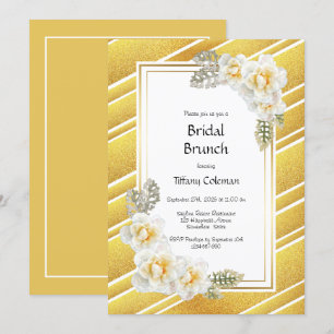 Yellow Rose Floral Gold Bridal Brunch Invitation