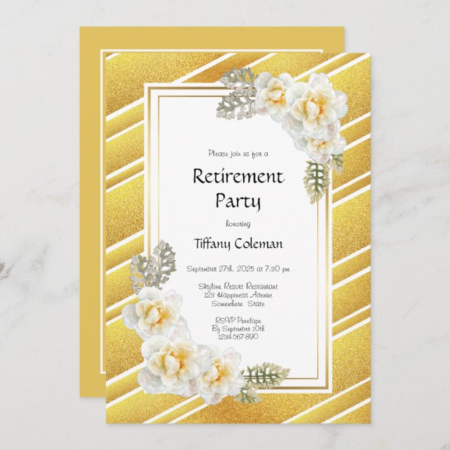 Yellow Rose Floral Retirement Party Invitation (Front/Back)