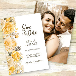 Yellow Rose Floral Wedding Save The Date