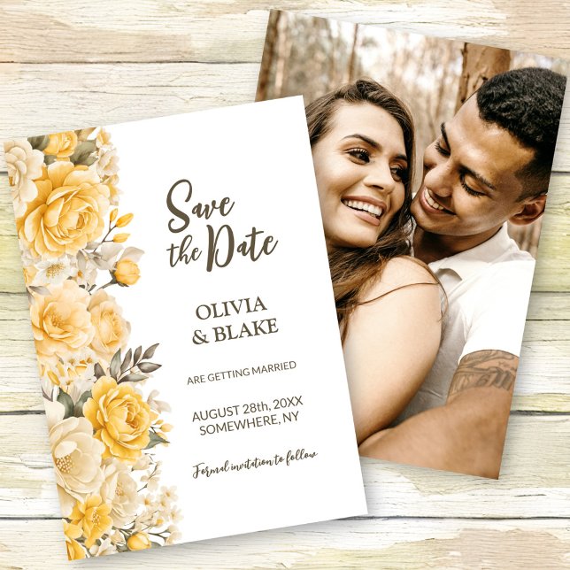 Yellow Rose Floral Wedding Save The Date (Creator Uploaded)