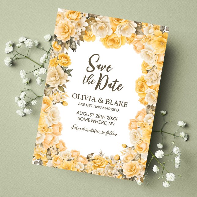 Yellow Rose Floral Wedding Save The Date (Creator Uploaded)