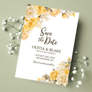 Yellow Rose Floral Wedding Save The Date