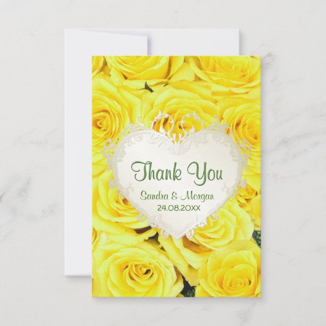 Yellow Rose Floral Wedding Thank You Card (Front)