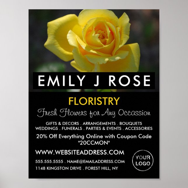 Yellow Rose, Floristry Advertising Poster (Front)