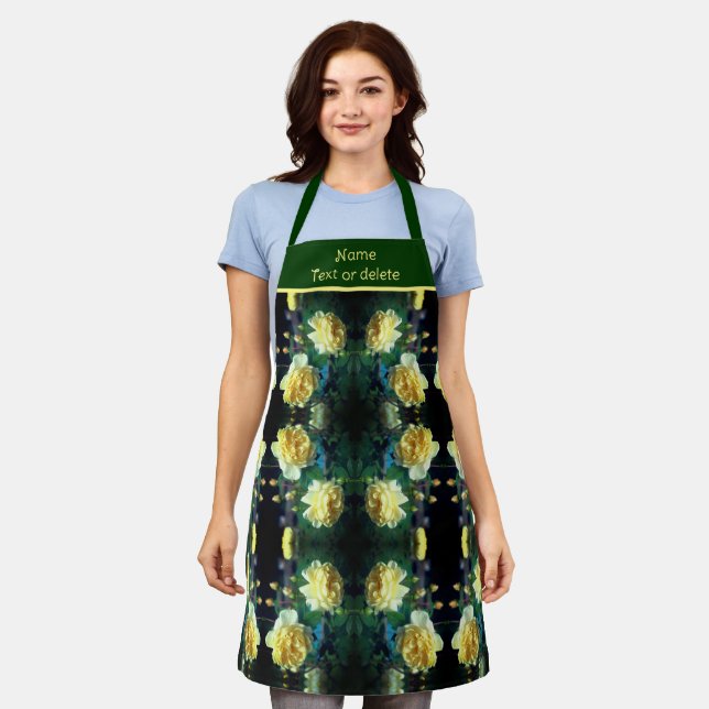 Yellow Rose Flower Art Pattern Personalized Apron (Worn)