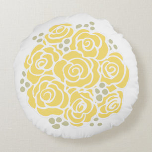 Yellow rose flower bouquet round pillow
