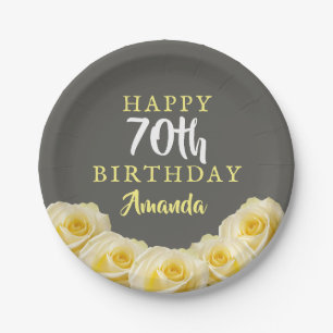 Yellow Rose Flower Floral 70th Birthday  Paper Plate