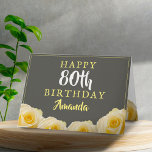 Yellow Rose Flower Floral 80th Birthday Card<br><div class="desc">Yellow Rose Flower Floral 80th Birthday Card. Beautiful yellow roses. The background is chalkboard grey. The text is in white and yellow colors and is easily customizable -  personalize it with your name,  age and text inside or erase it. Perfect for a woman who is celebrating her eightieth birthday.</div>