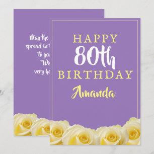 Yellow Rose Flower Floral 80th Birthday Card