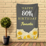 Yellow Rose Flower Floral 80th Birthday Party Banner<br><div class="desc">Yellow Rose Flower Floral 80th Birthday Party Banner. Beautiful yellow roses. The background is chalkboard grey. The text is in white and yellow colours and is easily customizable -  personalize it with your name and age. Perfect for a woman who is celebrating her eightieth birthday.</div>