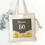 Yellow Rose Flower Floral 80th Birthday Tote Bag<br><div class="desc">Yellow Rose Flower Floral 80th Birthday Tote Bag. Beautiful yellow roses. The background is chalkboard gray. The text is in white and yellow colors and is easily customizable -  personalize it with your name and age.</div>