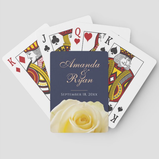 Yellow Rose Flower Floral Bride Groom Wedding Date Playing Cards (Back)