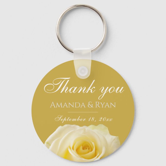 Yellow Rose Flower Floral Wedding Thank you Keychain (Front)