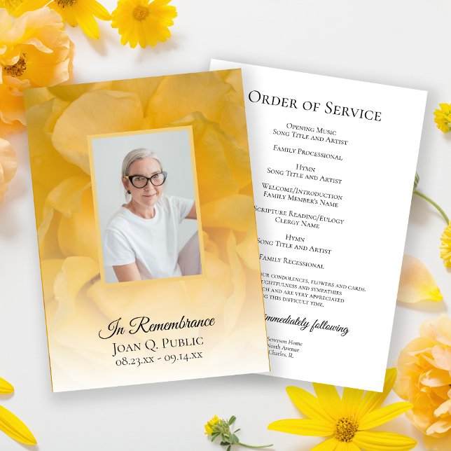 Yellow Rose Flower Funeral Memorial Service Program (Creator Uploaded)