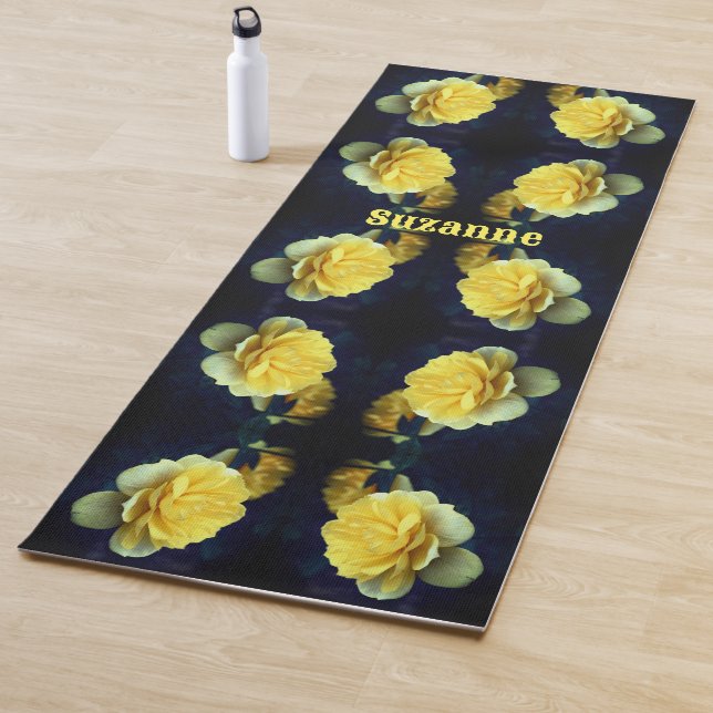 Yellow Rose Flower In Bloom Abstract Personalized Yoga Mat (In Situ)