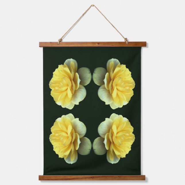 Yellow Rose Flower In Bloom Mirror Abstract Hanging Tapestry (Front)