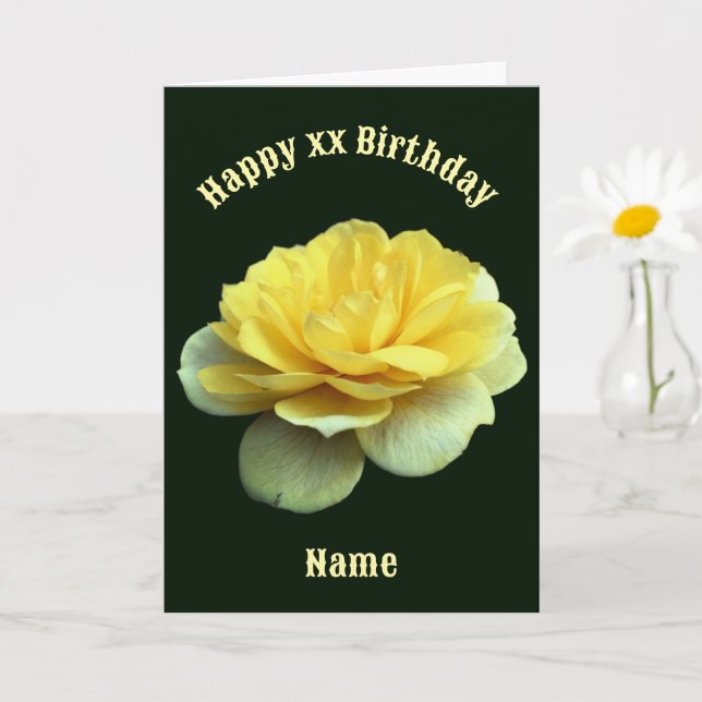 Yellow Rose Flower Personalized Birthday  Card (Small Plant)