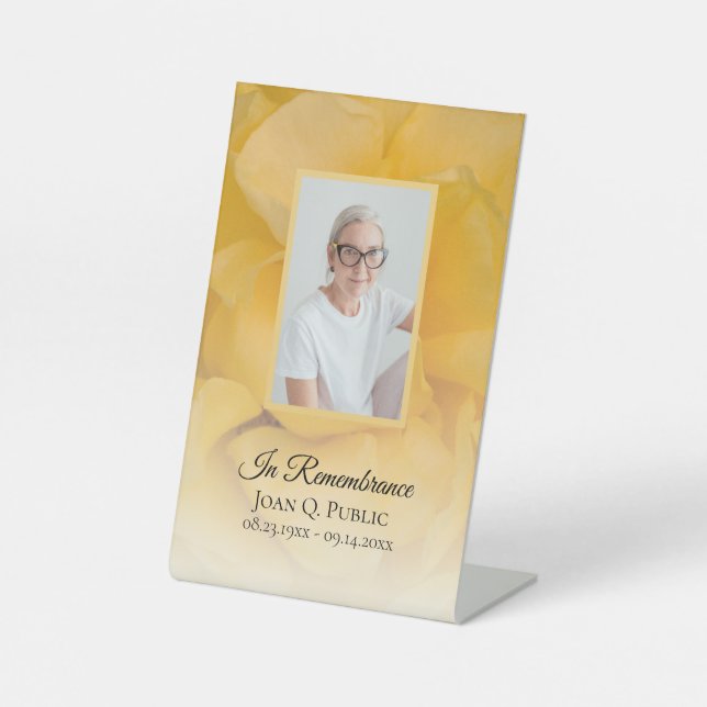 Yellow Rose Flower Petals Funeral Memorial Pedestal Sign (Front)