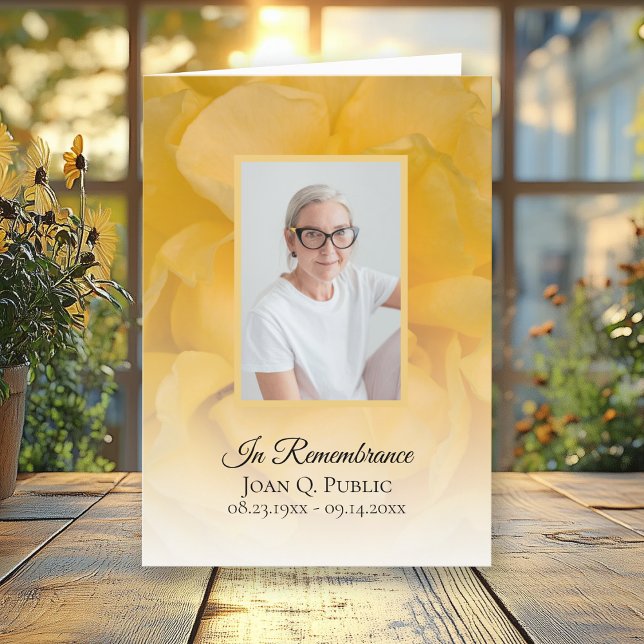 Yellow Rose Flower Petals Funeral Service Folded Program (Creator Uploaded)