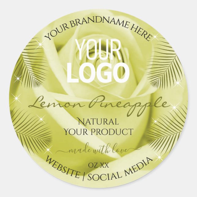Yellow Rose Flower Product Labels Palm Leaves Logo (Front)