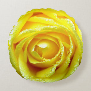 Yellow Rose Flower Round Pillow