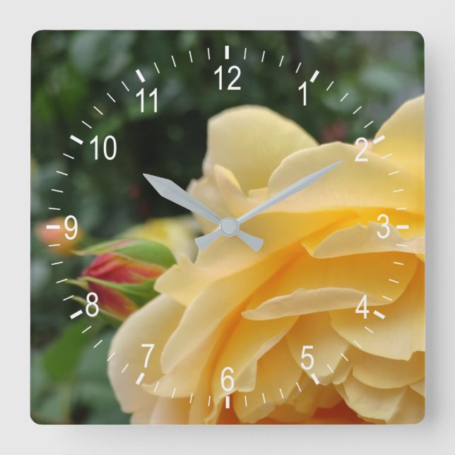 Yellow rose flower square wall clock (Front)