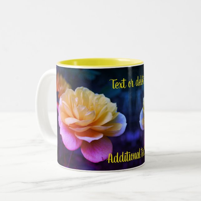 Yellow Rose Flower Tint Personalized Two-Tone Coffee Mug (Front Left)