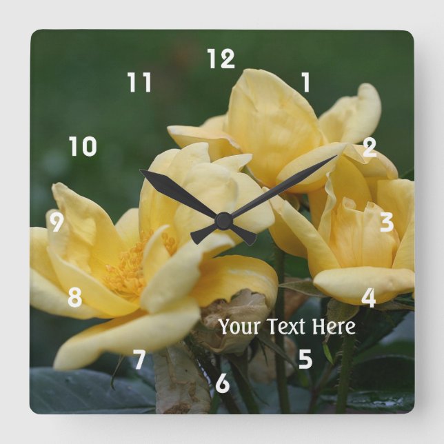 Yellow Rose Flower Trio Personalized Square Wall Clock (Front)