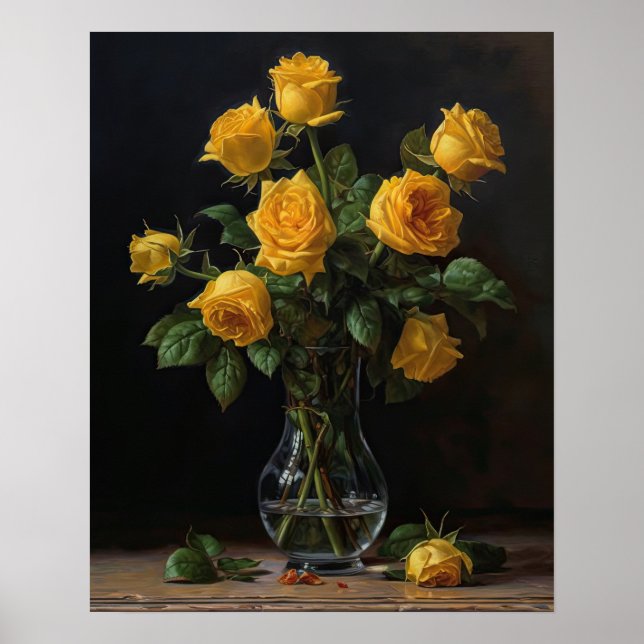 Yellow Rose Flowers Art Print Poster (Front)