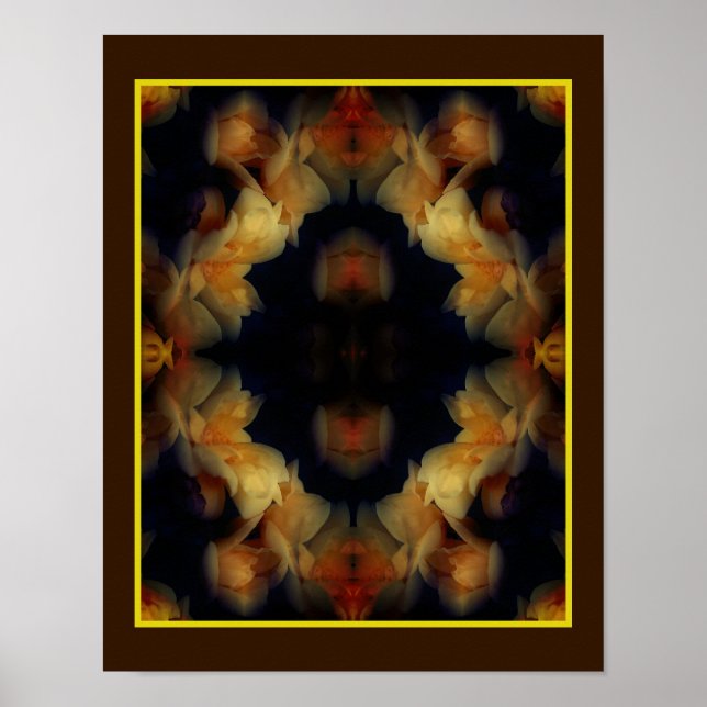 Yellow Rose Flowers Mirror Abstract Nature Poster (Front)
