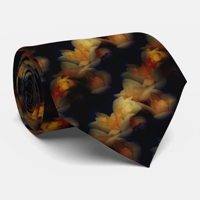Yellow Rose Flowers Nature Art Pattern      Tie (Rolled)
