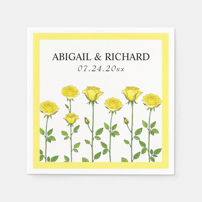 Yellow rose flowers romantic floral spring wedding napkin (Front)