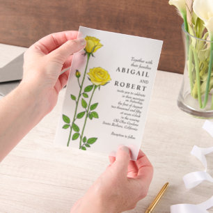 Yellow rose flowers romantic floral wedding vellum invitations